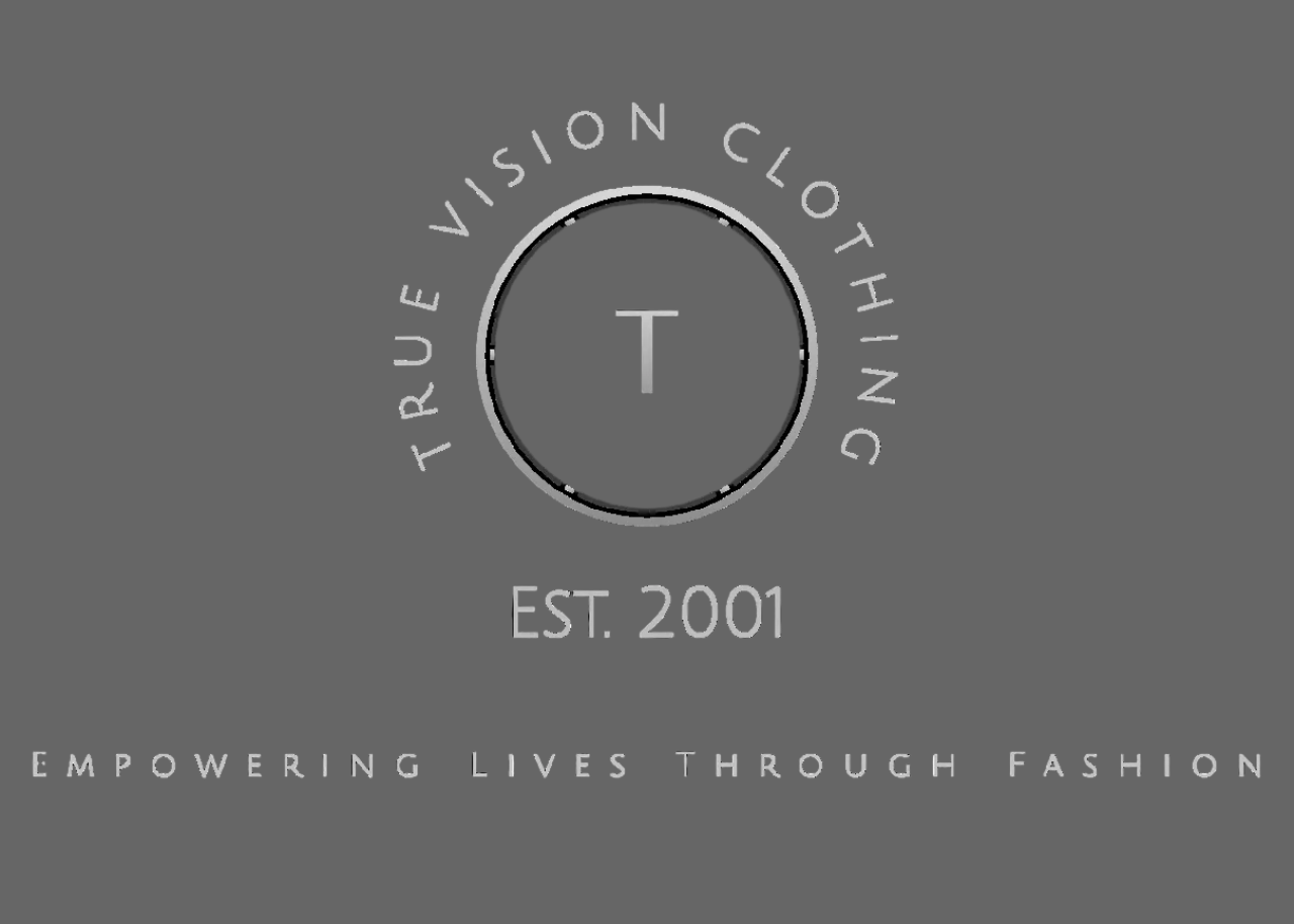 True Vision Clothing logo with a circular design and text on a grey background