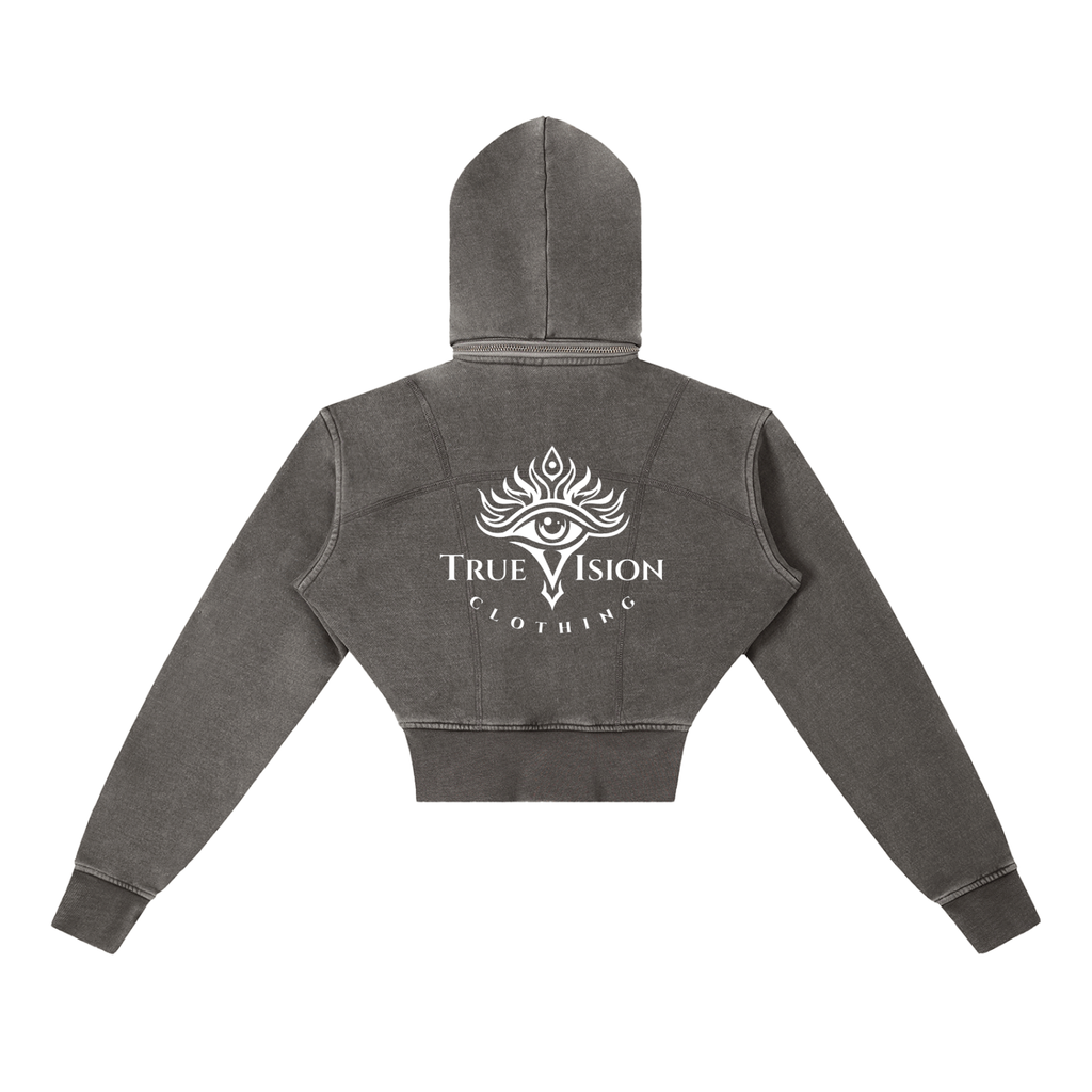 Vintage Washed Cropped Fleece Logo Hoodie