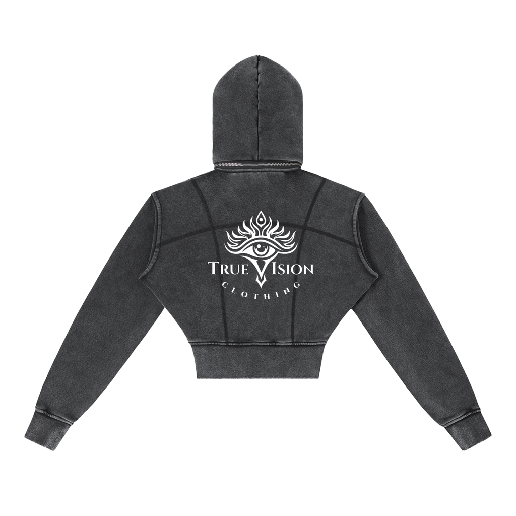 Vintage Washed Cropped Fleece Logo Hoodie